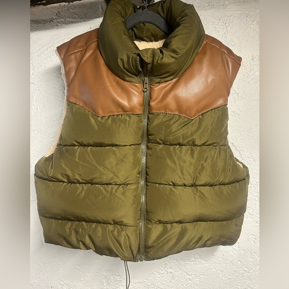 Women's Olive and Brown Puffer Vest